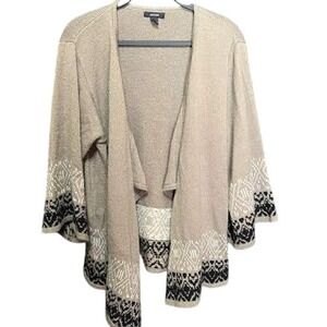 Womens‎ Cardigan Sweater Knit Open Front Beige Black Patterned Bohemian Style